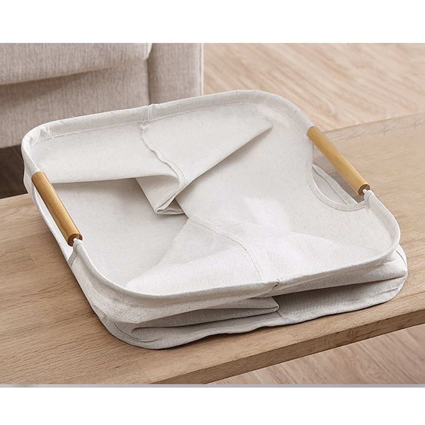 Large Laundry Basket Waterproof Collapsible Laundry Hamper with Wooden Handle for Household Bathroom L 56cm