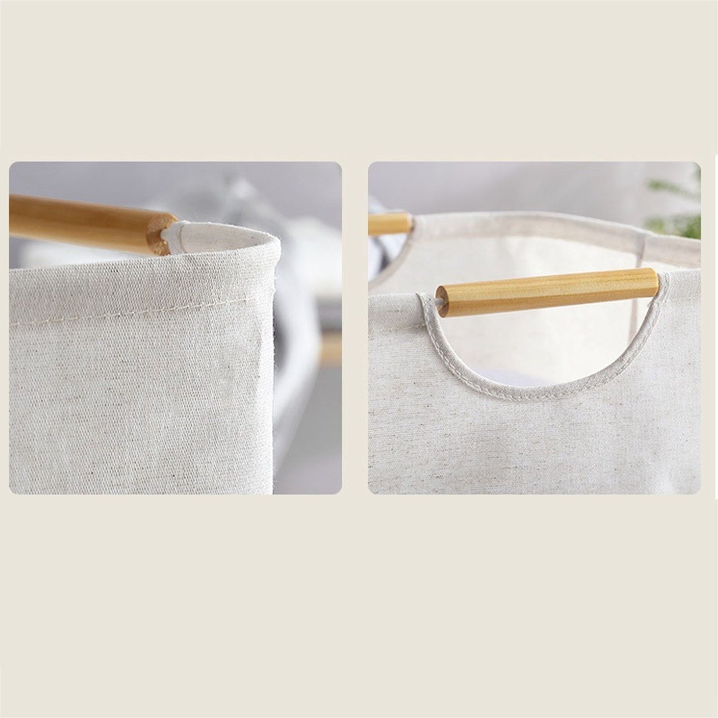 Large Laundry Basket Waterproof Collapsible Laundry Hamper with Wooden Handle for Household Bathroom L 56cm