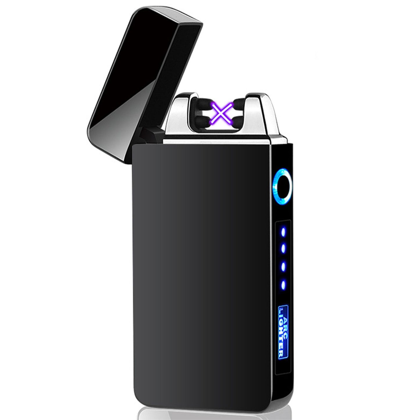 Double Arc Pulsing Cigarette Lighter Zinc Alloy Side Pressing Type Power Display Flameless Electric Lighter for Daily