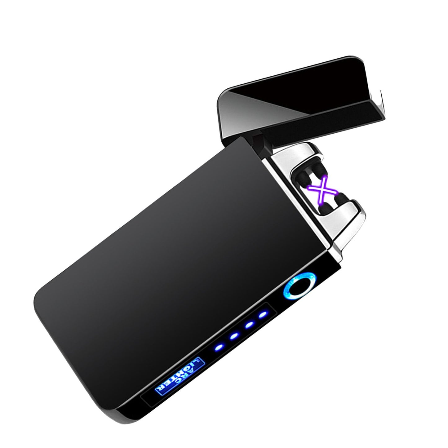 Double Arc Pulsing Cigarette Lighter Zinc Alloy Side Pressing Type Power Display Flameless Electric Lighter for Daily