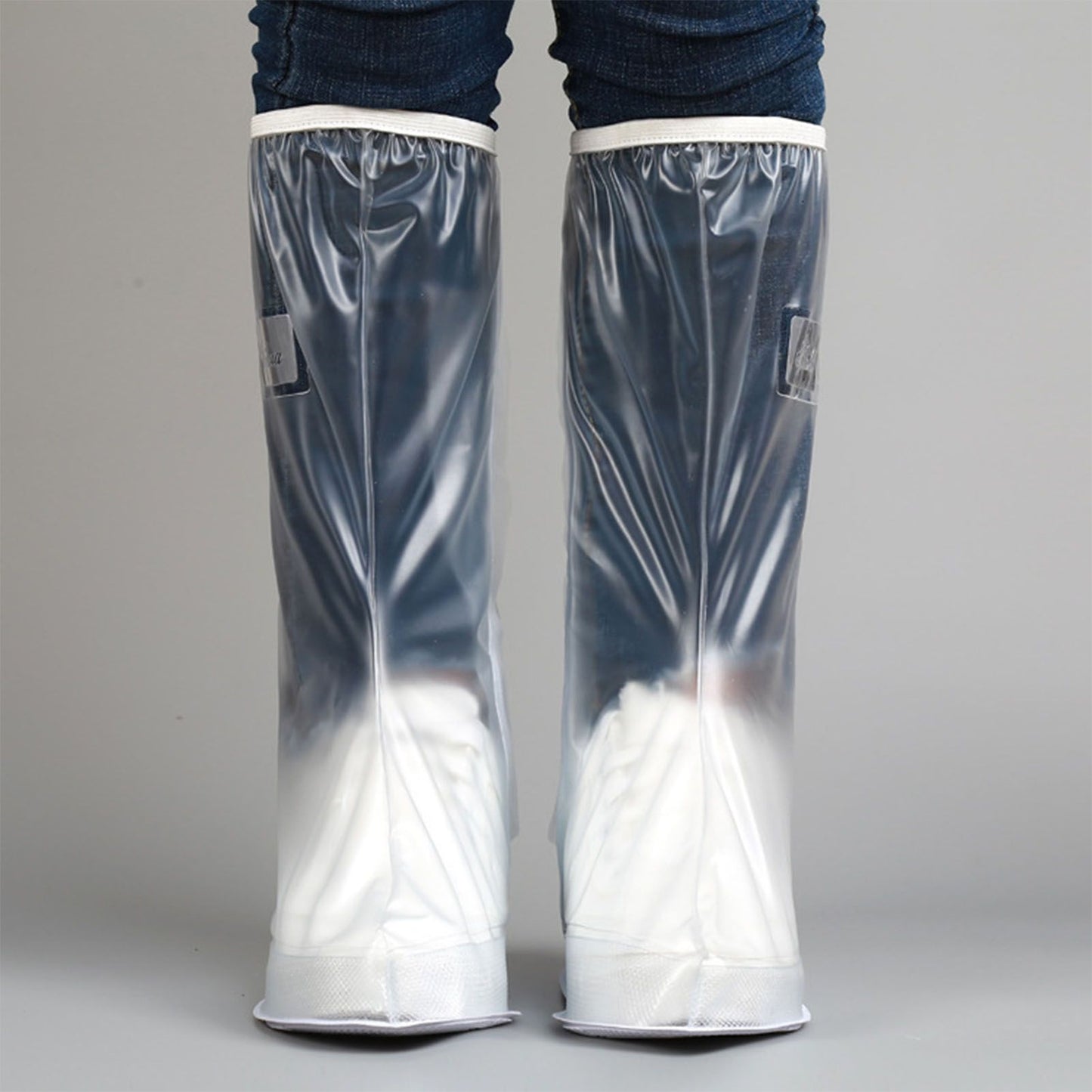 Transparent Knee High Rain Shoe Cover Reusable Waterproof Shoe Cover with Side Zipper for Men Women L