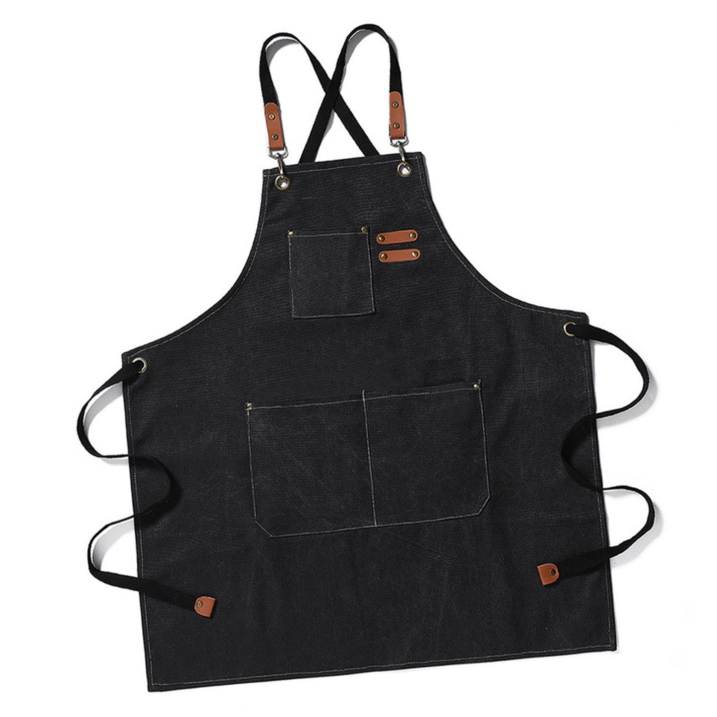 Work Apron Waterproof Breathable Adjustable Thickened Unisex Kitchen Apron with Pockets for BBQ Gardening Black