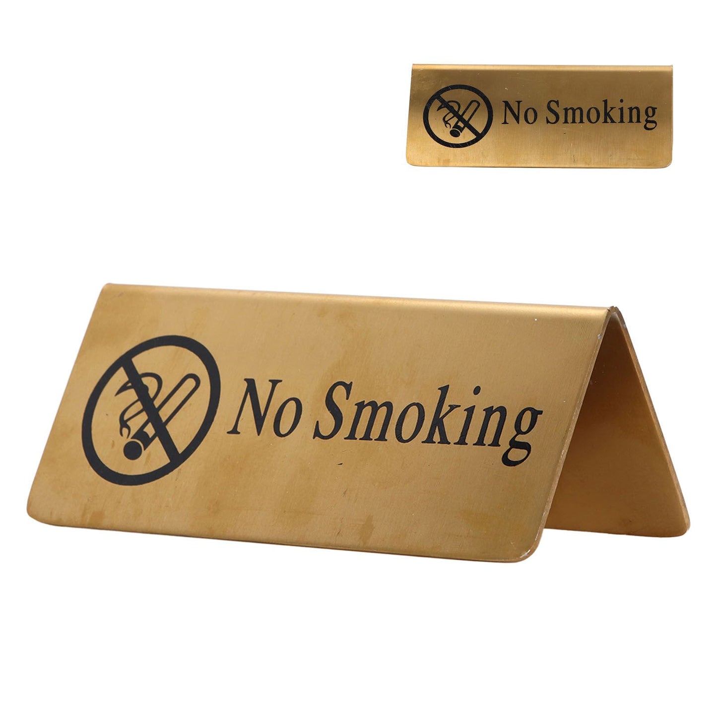 Metal Table Top Sign Strong Stainless Steel Double Sided Space Saving Gold Tabletop Sign for Party Wedding Hotel No Smoking