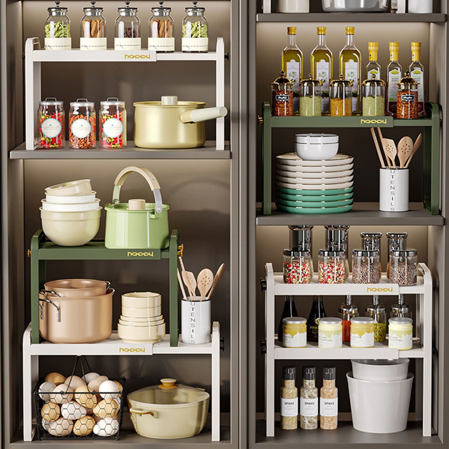 Tabletop Kitchen Storage Rack White Plastic Double Layers Telescopic Kitchen Shelf Organizer for Home Stove Basin 8512 1