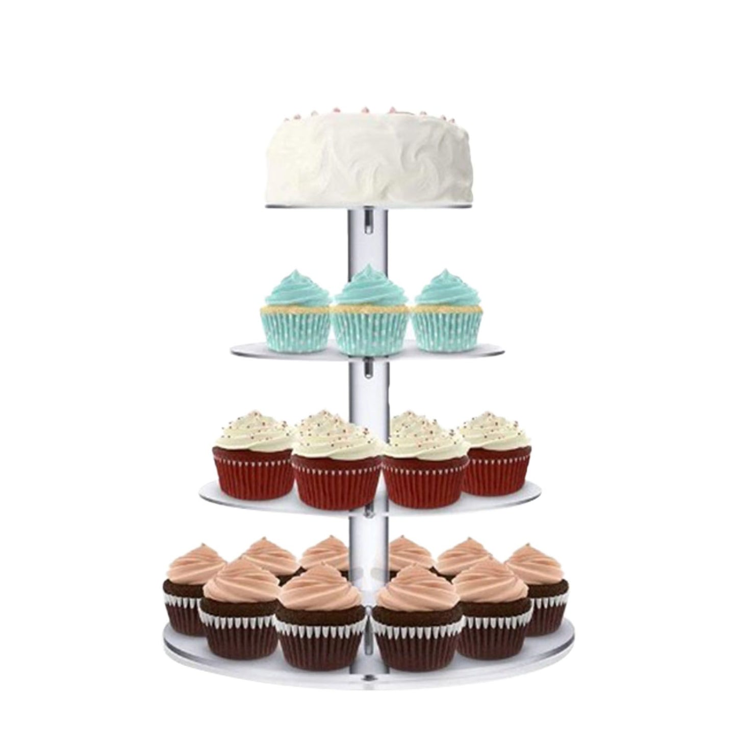 Cupcake Stand Multi Round Tiers Transparent Acrylic High Stability Cupcake Tower for Display Serving Party 4 Tier
