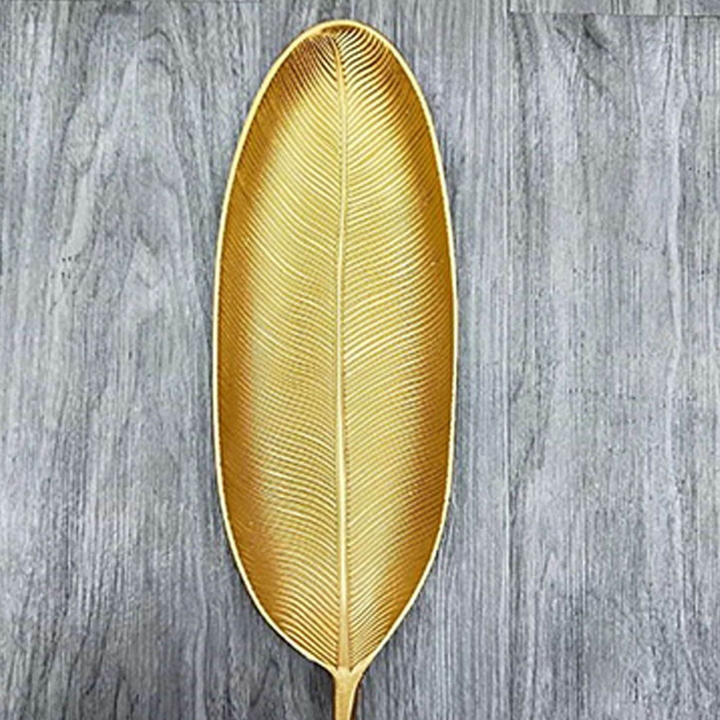 Fruit Plate Golden Style Leaf Shape Brushed Appearance Compact Density Board Serving Dessert Plate for Home S