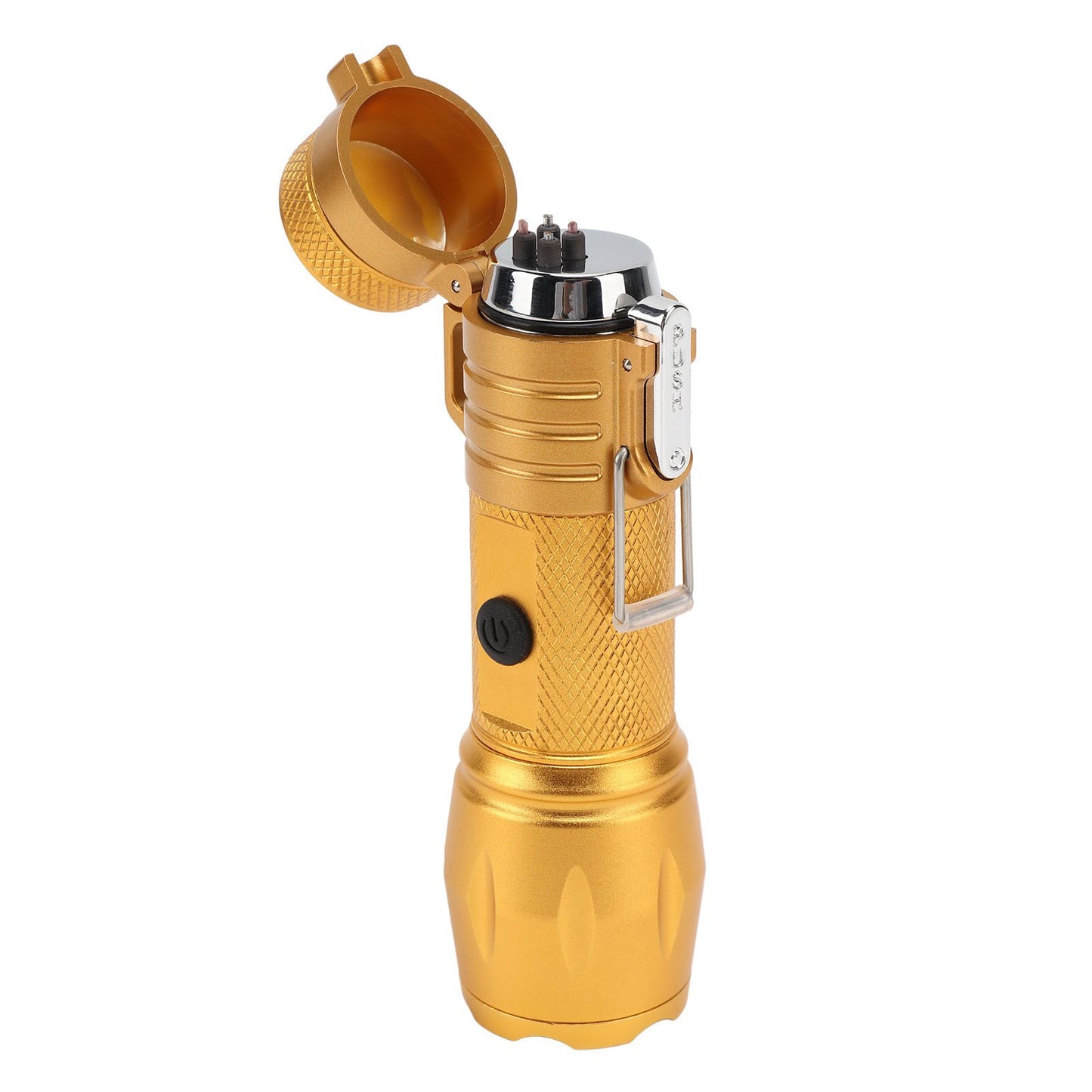 Electric Lighter Waterproof Windproof Aluminum Alloy Portable Lighter with Flashlight 3.7v Gold