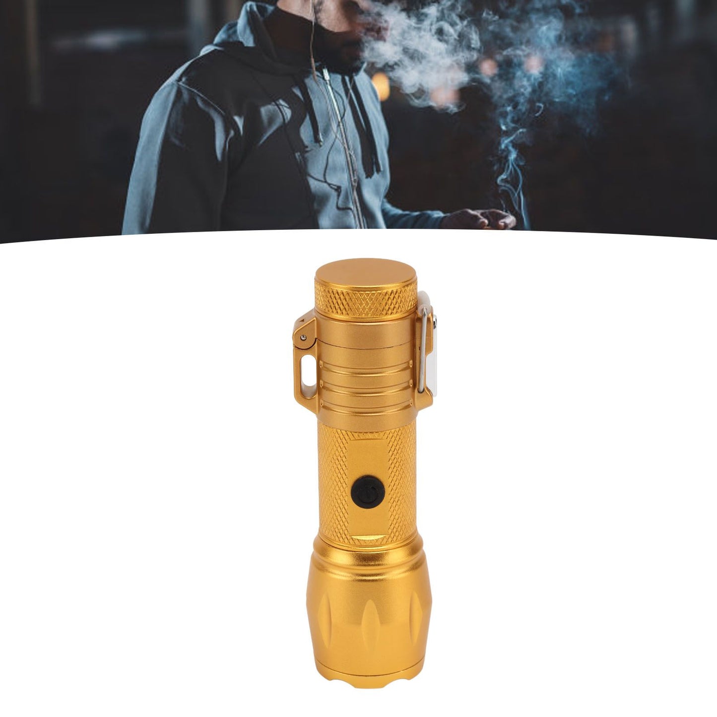 Electric Lighter Waterproof Windproof Aluminum Alloy Portable Lighter with Flashlight 3.7v Gold