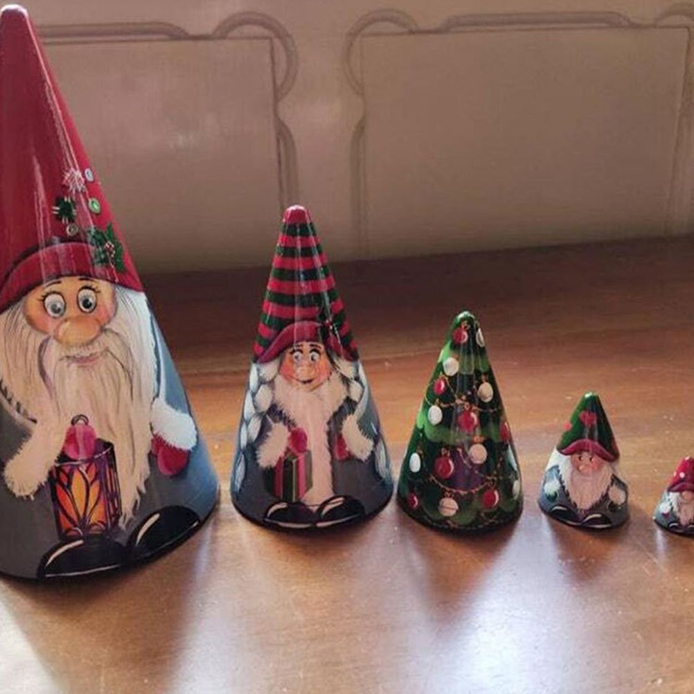 5 Pieces of Christmas Matryoshka Christmas Dwarf Collection Dolls Stacking Dolls Ornaments Christmas Decorations