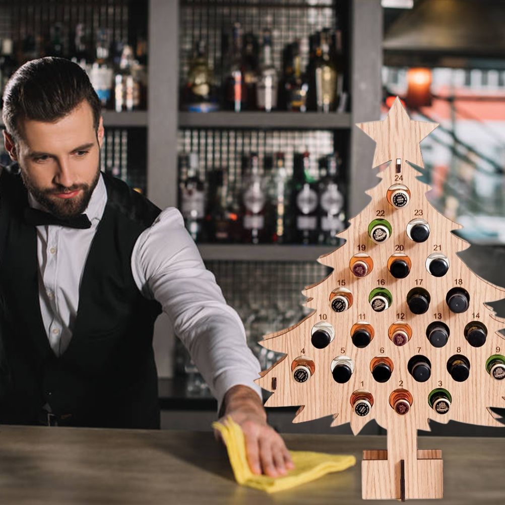 Christmas Advent Calendar Countdown 24 Wooden Christmas Tree Mini Alcohol Holder Wine Bottle Stand Decoration Gifts