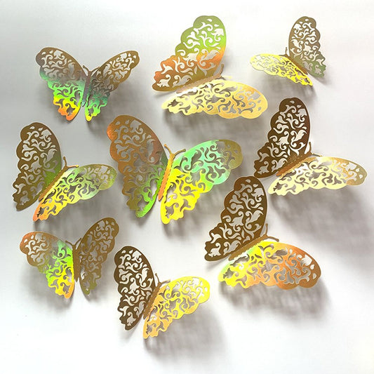12pcs/set 3D Butterfly Wall Stickers Hollow Butterfly Decoration DIY Art Decor Crafts for Bedroom and Living Room Decor