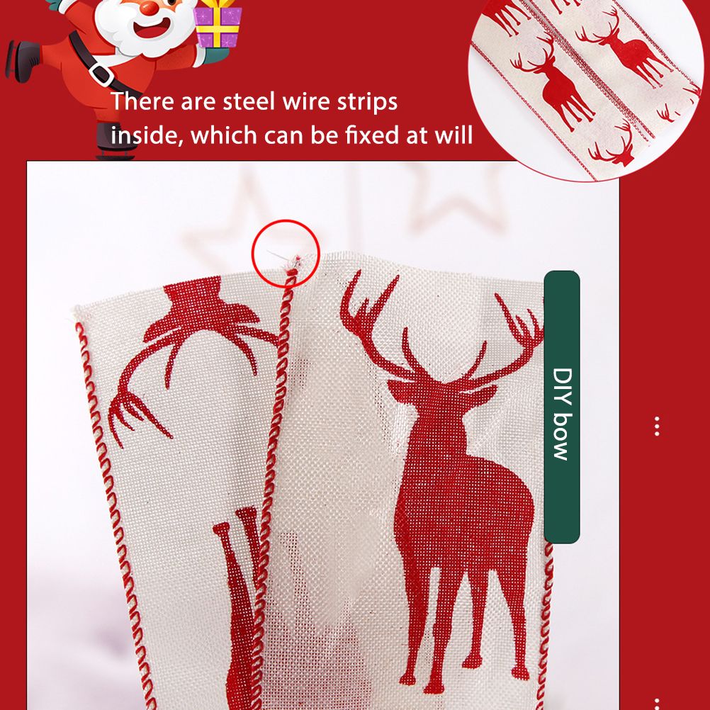 6M Christmas Ribbon Decoration Christmas Tree Twined Elk Ribbon New Year DIY Ribbon Bow Crafts Decorations