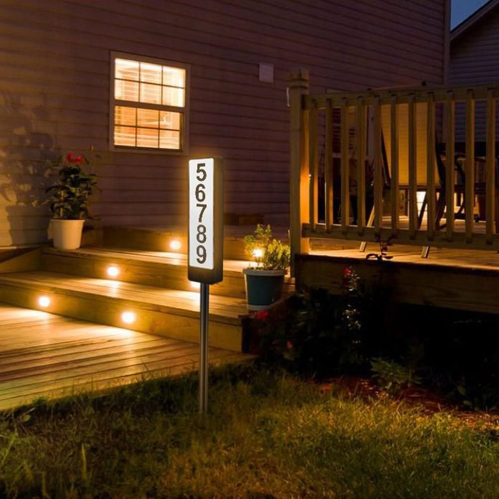 Solar Powered Lighted House Address Numbers Light LED Illuminated with Dual Color Outdoor Address Plaque for Home Yard Garden