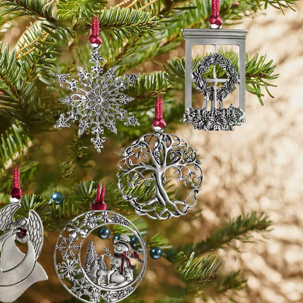 Pewter Christmas Tree Metal Pendant DIY Craft Hanging Decoration for Xmas Tree Home Party
