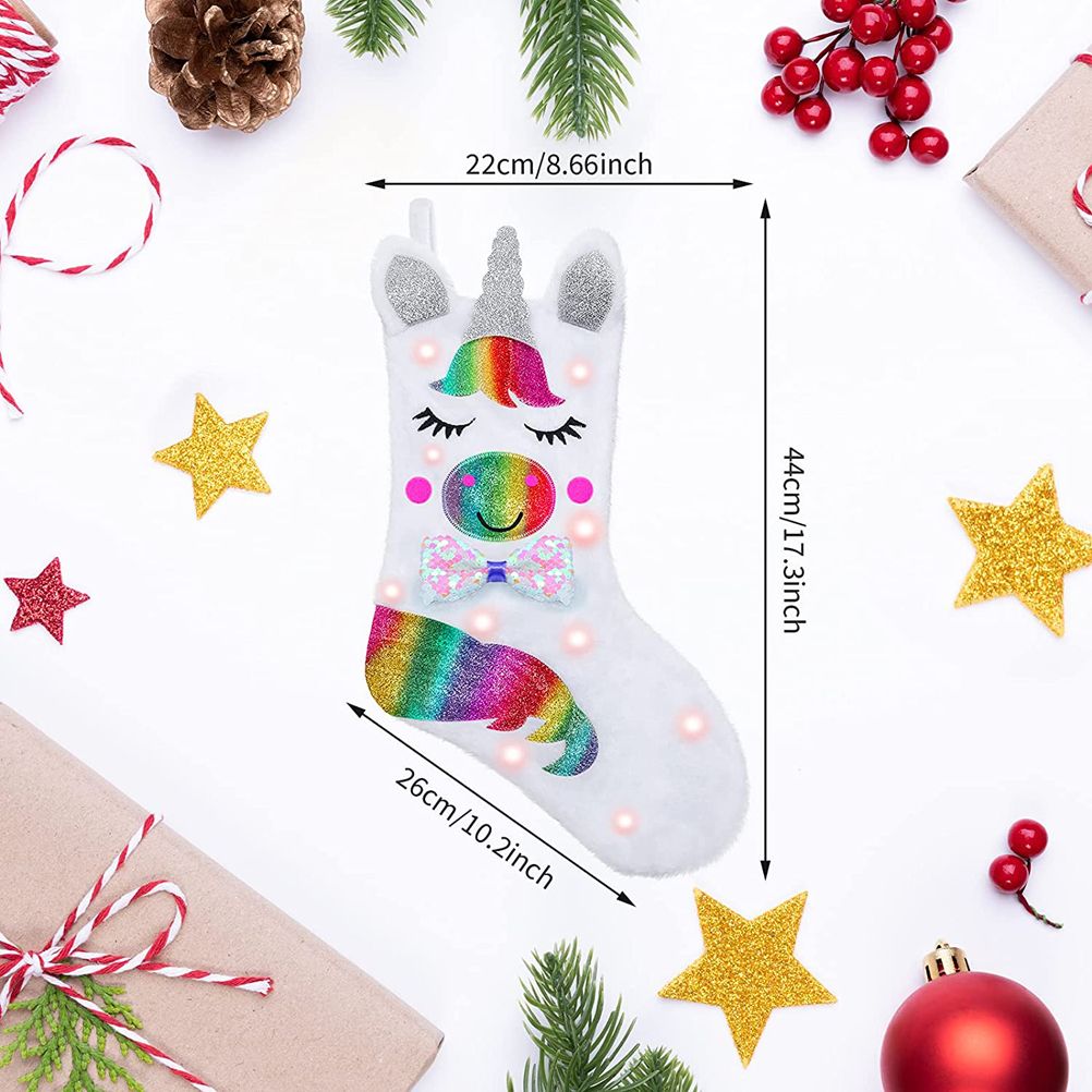 Christmas Stocking with LED Light Sparkly Sequins Stockings Candy Gift Bag for Christmas Decoration