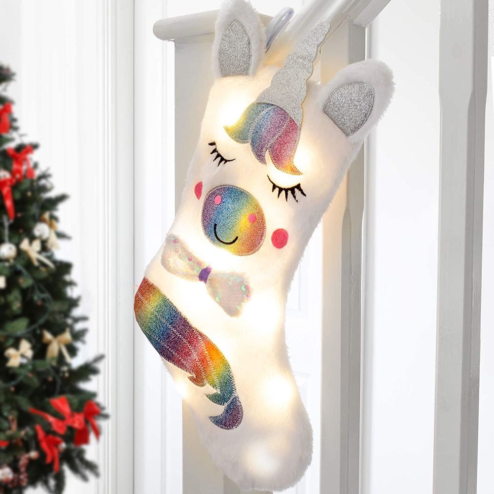 Christmas Stocking with LED Light Sparkly Sequins Stockings Candy Gift Bag for Christmas Decoration