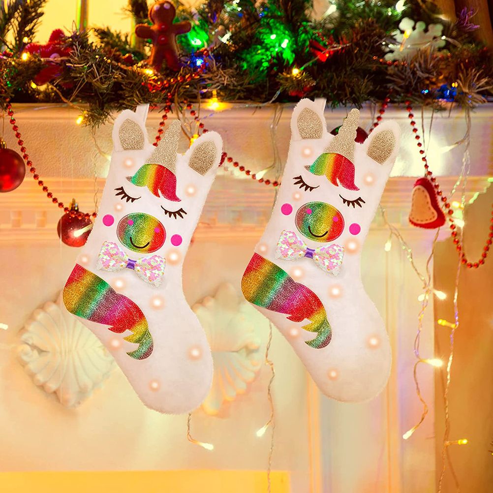 Christmas Stocking with LED Light Sparkly Sequins Stockings Candy Gift Bag for Christmas Decoration
