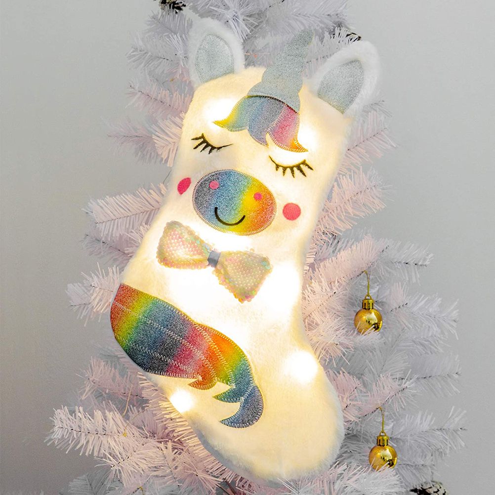 Christmas Stocking with LED Light Sparkly Sequins Stockings Candy Gift Bag for Christmas Decoration