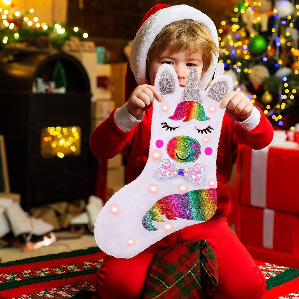 Christmas Stocking with LED Light Sparkly Sequins Stockings Candy Gift Bag for Christmas Decoration