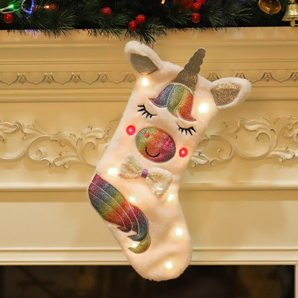Christmas Stocking with LED Light Sparkly Sequins Stockings Candy Gift Bag for Christmas Decoration