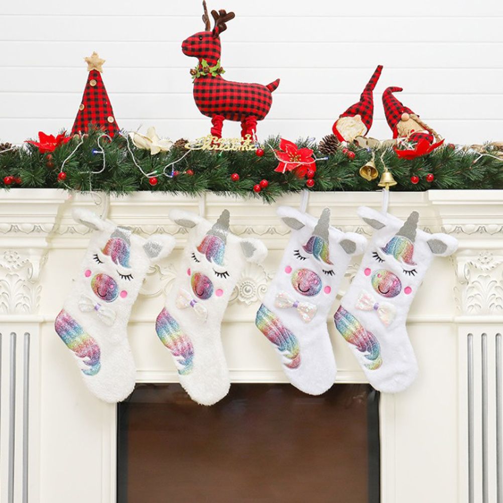Christmas Stocking with LED Light Sparkly Sequins Stockings Candy Gift Bag for Christmas Decoration