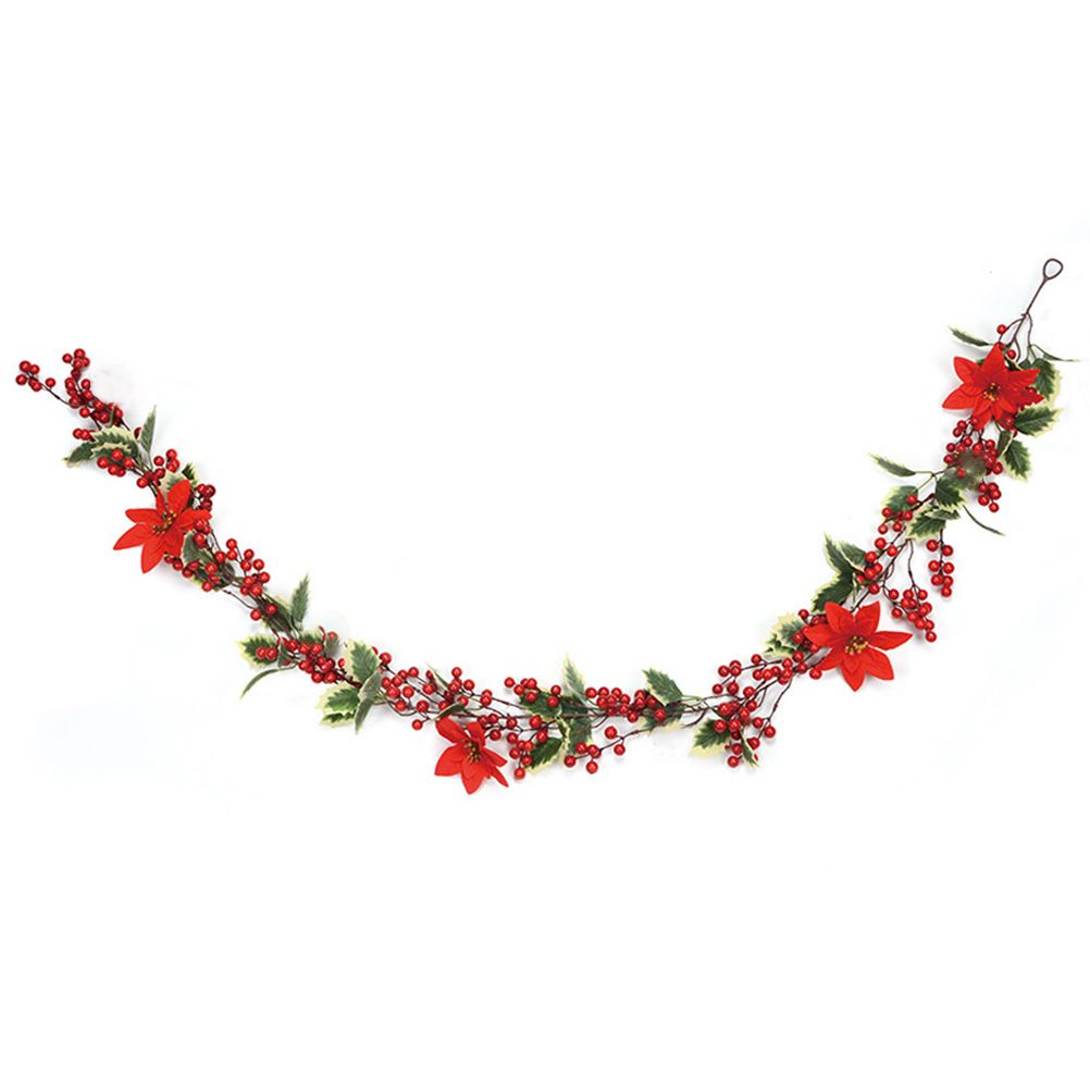 6.5 FT Christmas Holly Berry Garland Winter Artificial Greenery Garland with Red Berries and Holly Leaves for House Fireplace Wall Table Decor