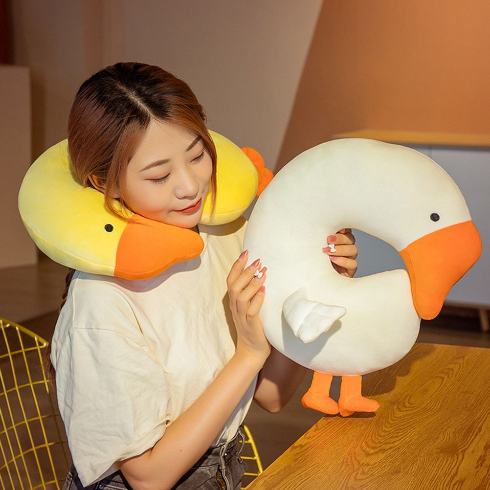 Japanese Anime Duck Plush Dolls Big Goose U Shaped Neck Pillow Cute Stuffed Animal Toy Travel Pillow Birthday Xmas Gift