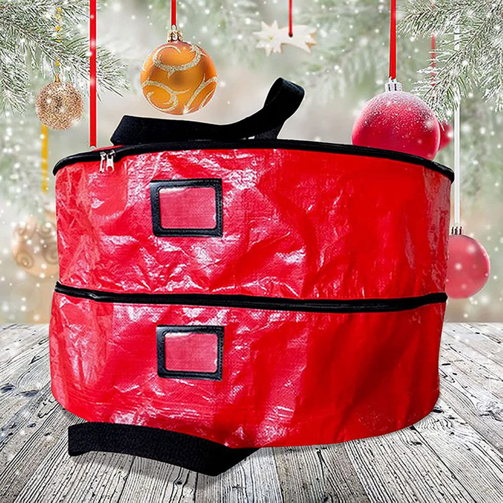 Double Layer Christmas Wreath Storage Bag Large Capacity Wreath Storage Container Wreath Storage Box with Dual Zippers and Handles