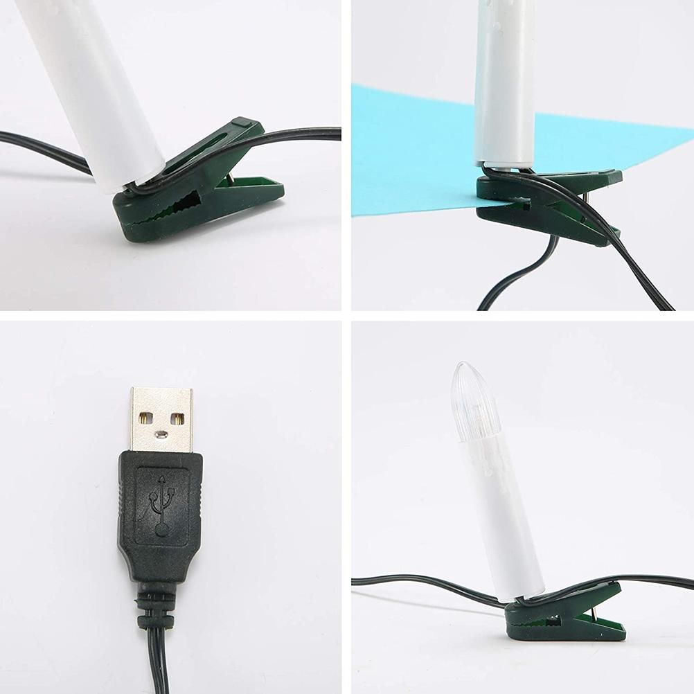 USB LED Candle Lamp Warm White LED Flameless Christmas Candle String Lights with Tree Clips Holiday Party Decoration