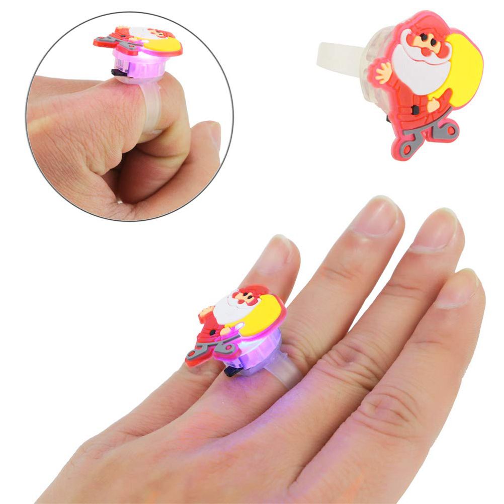 50Pcs Christmas LED Finger Lights Cute Cartoon LED Rings Party Favors for Kids Adults Light Up Toys Rings Stocking Stuffers