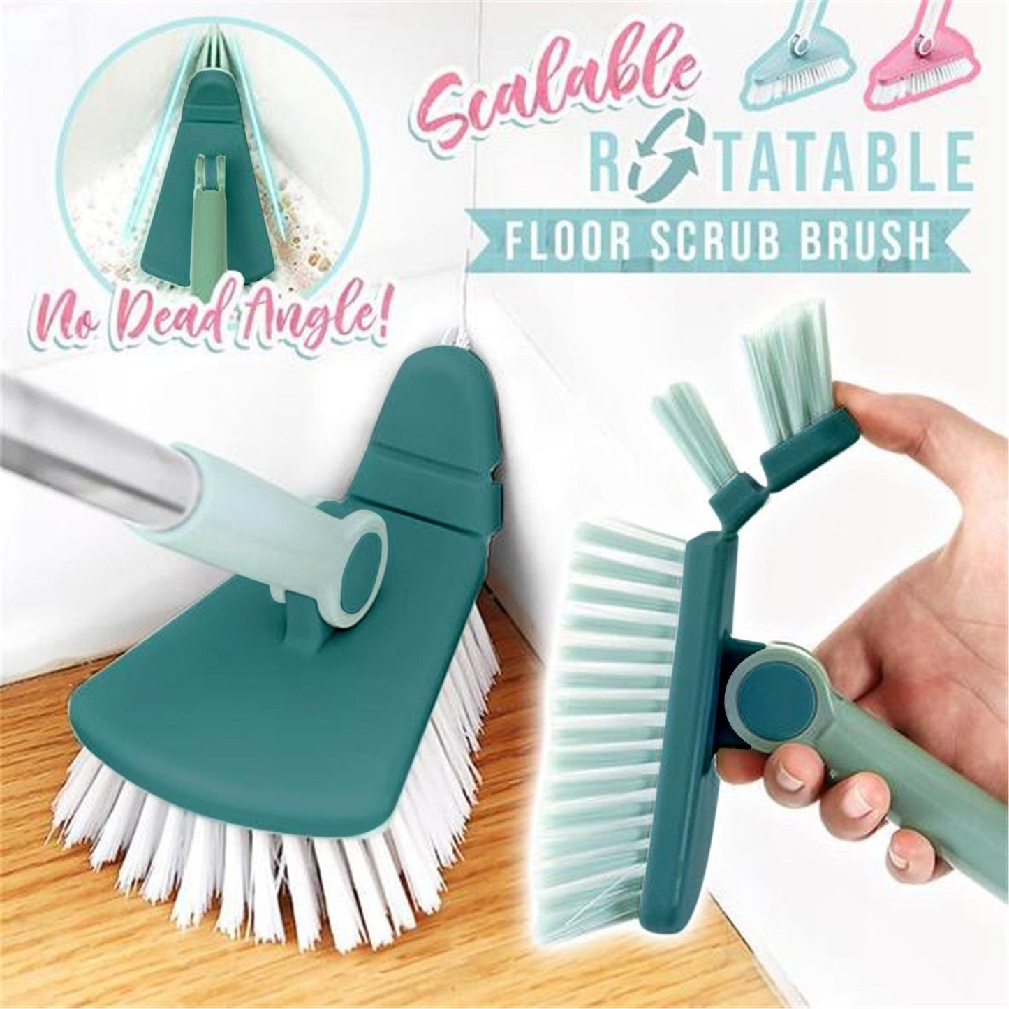 Bendable Corner Scrub Brush with Long Handle Removable Triangle Brush for Stairs Wall Bathroomand Kitchen