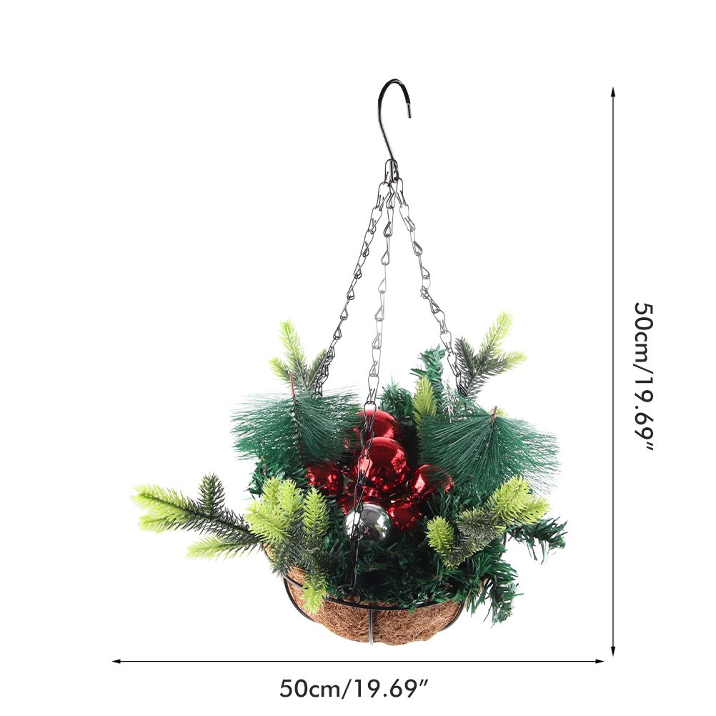 Artificial Christmas Hanging Basket Decorated with Pine Cones Ball Lights Christmas Holiday Decoration