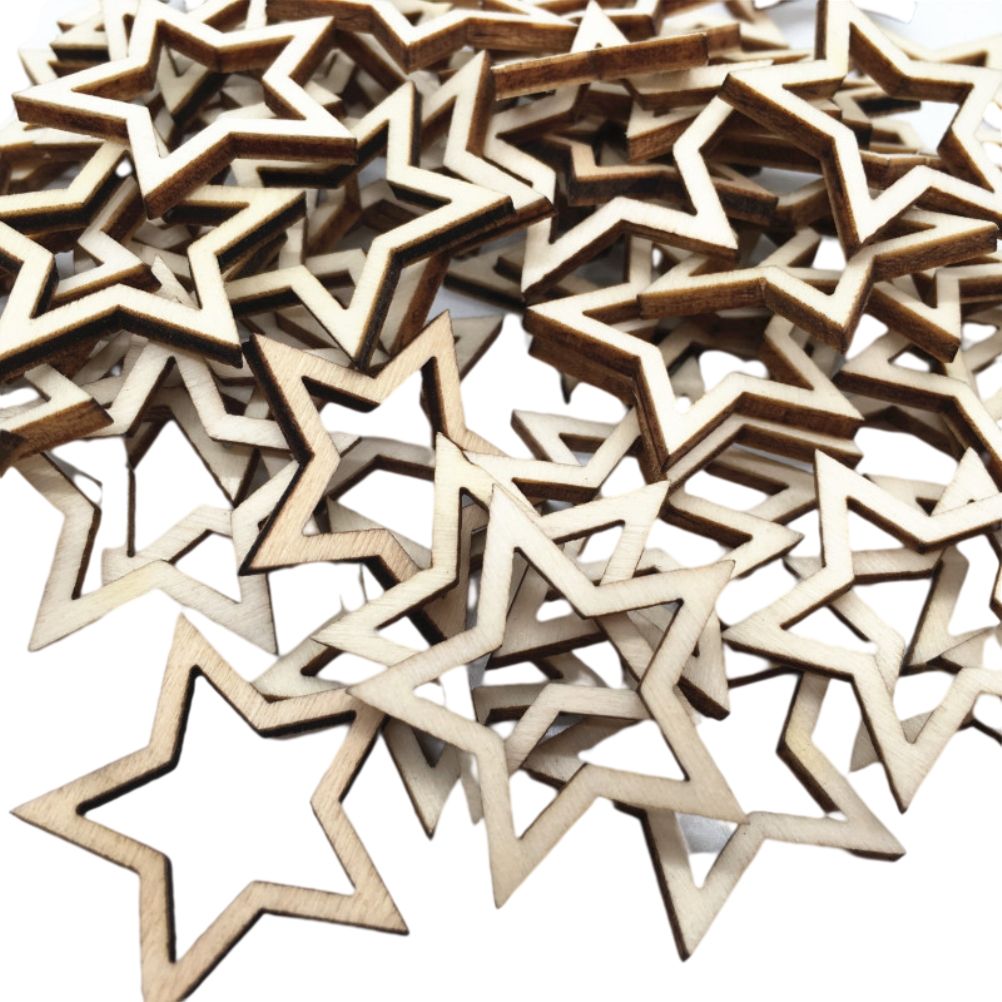 100 Pieces Wooden Hollow Star Decoration Wooden Discs Embellishments Craft Making DIY for Wedding Christmas Tree