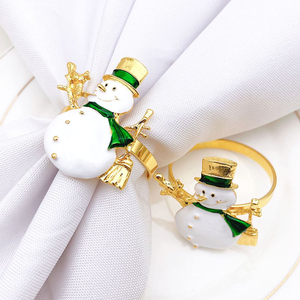 Christmas Napkin Rings Set of 6 Snowman Metal Napkin Ring Holders for Dining Table Decor for Holiday Party Decoration