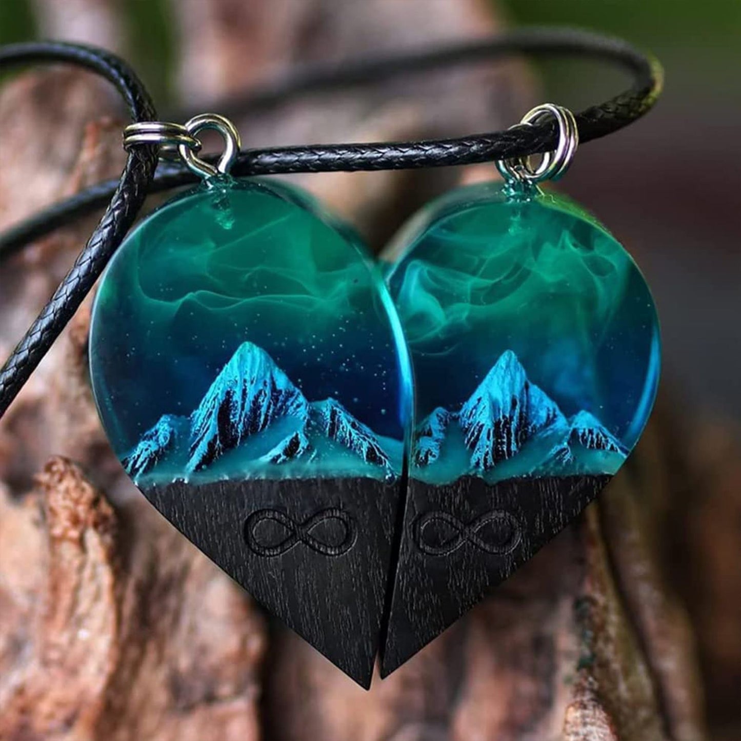 Wood Resin Paired Heart Pendants Cotton Ripe Great Gift Snowflakes Elegant Necklace