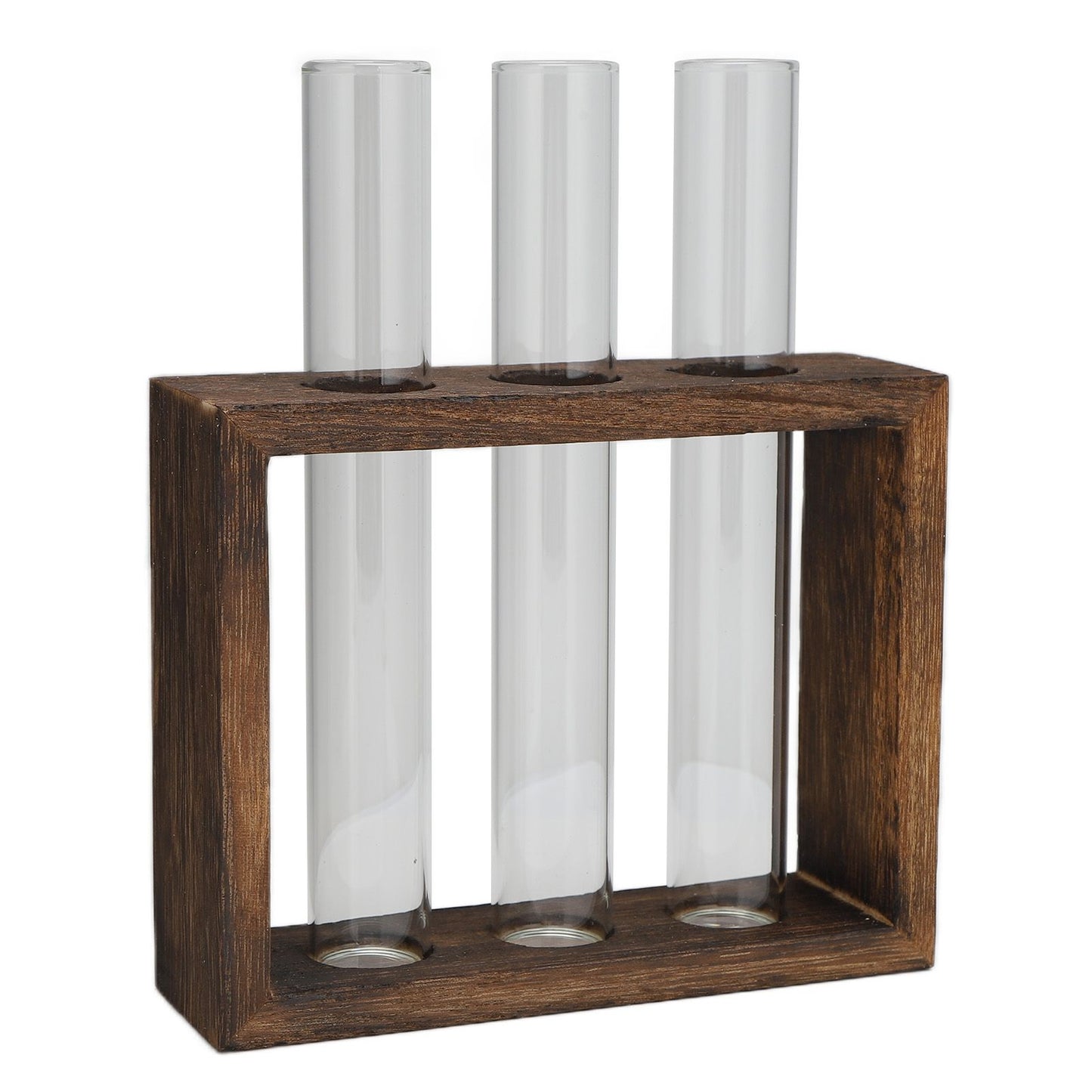 Tabletop Glass Tube Vase High Borosilicate Glass Pine Wood Frame Retro Tube Plant Vase for Hydroponic Plants Home Decoration3 Bottles