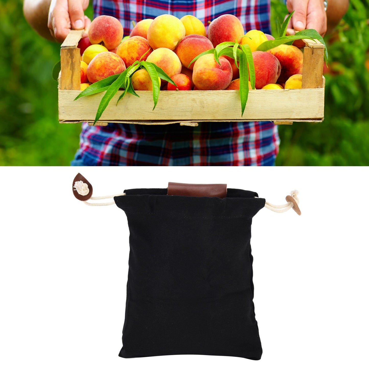 Leather Canvas Foraging Pouch Belt Fruit Picking Bag for Camping Fruit CollectingBlack