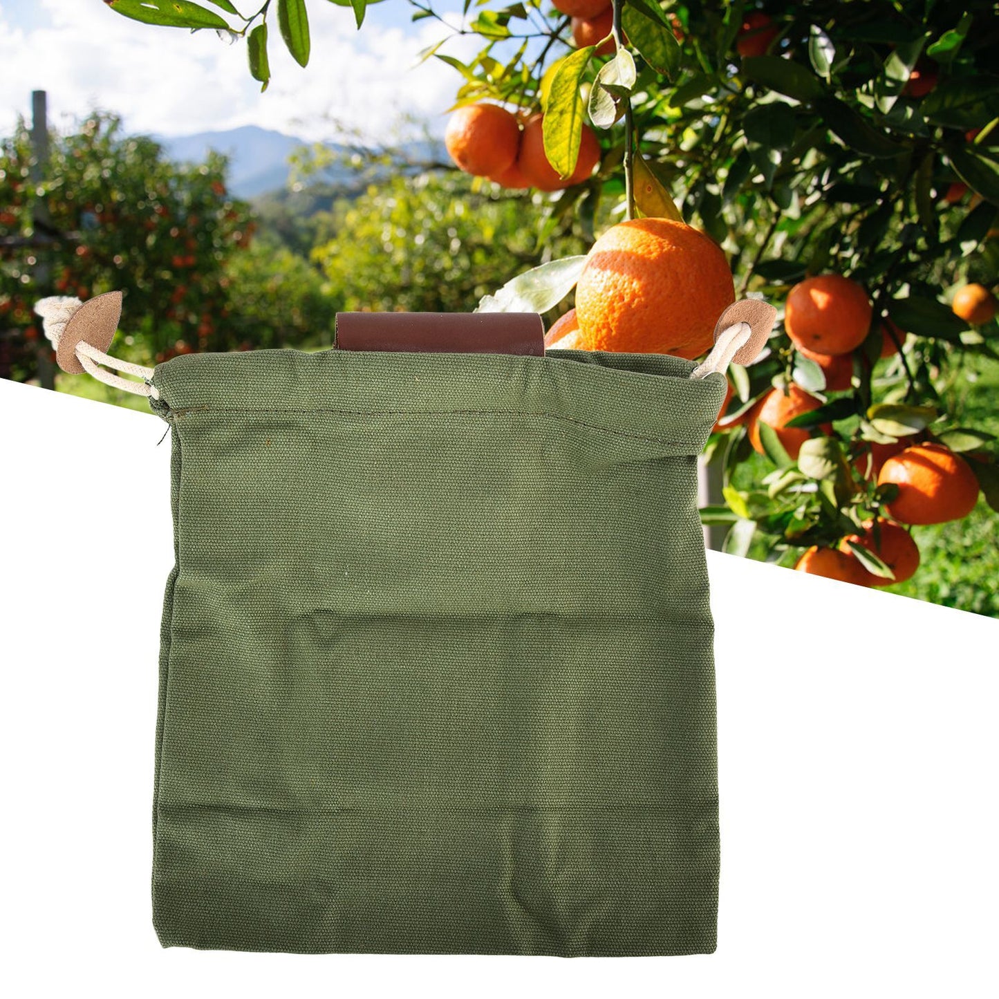 Leather Canvas Foraging Pouch Belt Fruit Picking Bag for Camping Fruit CollectingArmy Green
