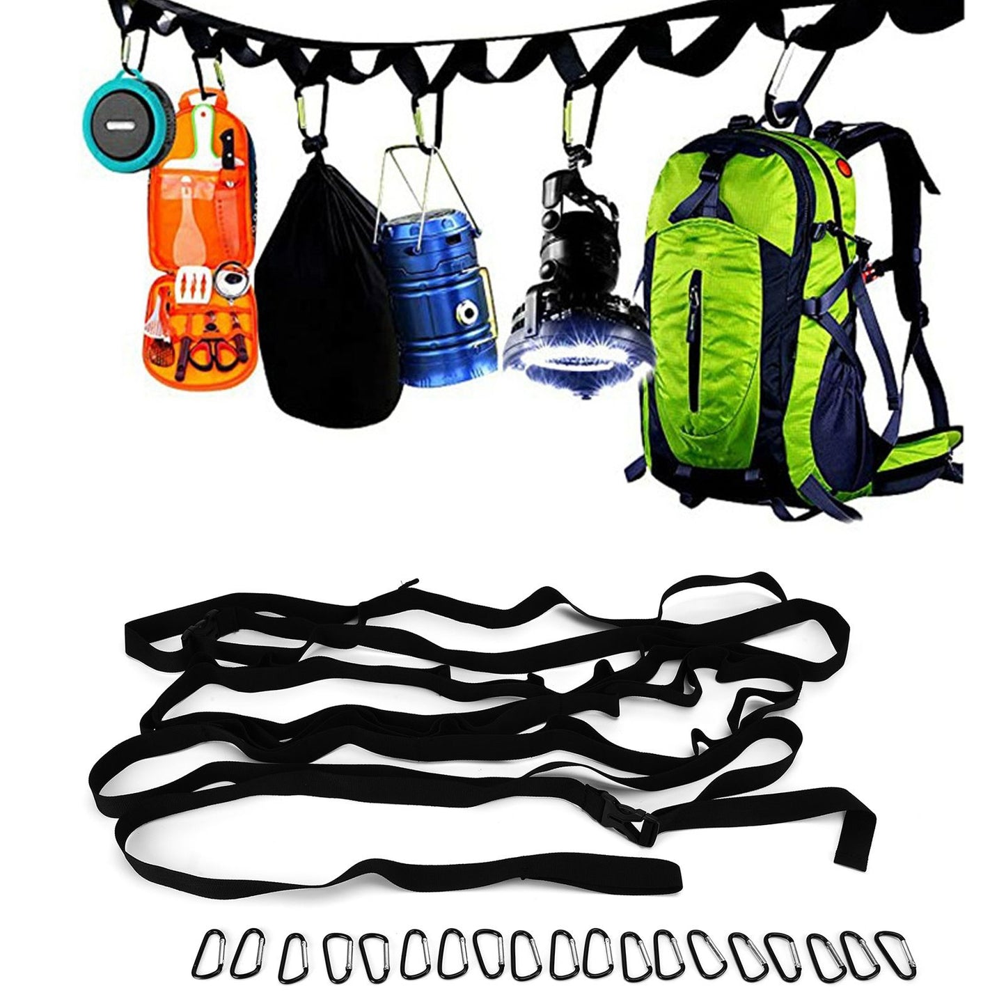 Outdoor Camping Lanyard Hanger with 19 Loops Campsite Storage Strap for Hanging Camping Equipment