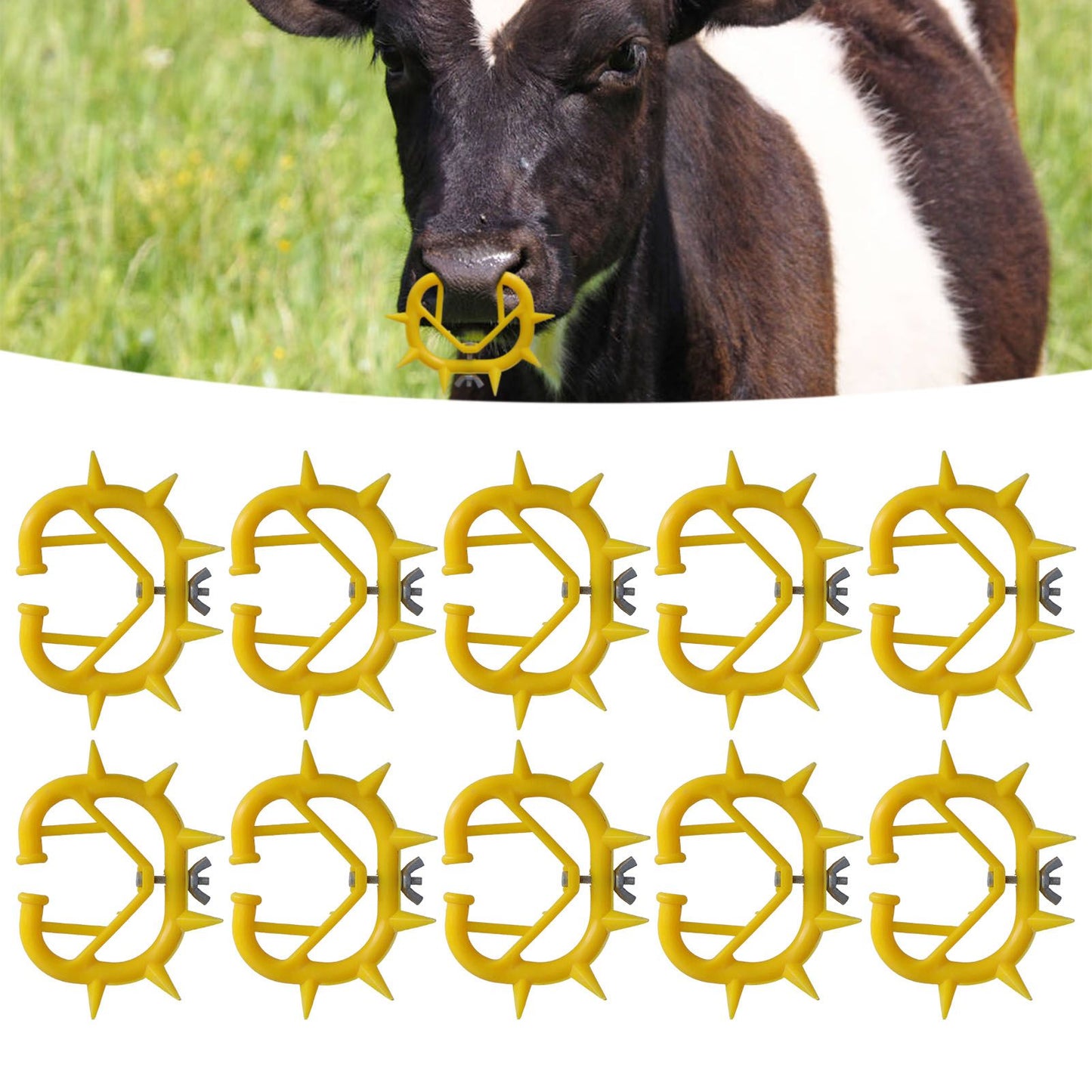 10pcs Cow Nose Thorn Thick Plastic Prevent Milk Sucking Calf Weaner for Farm LivestockYellow