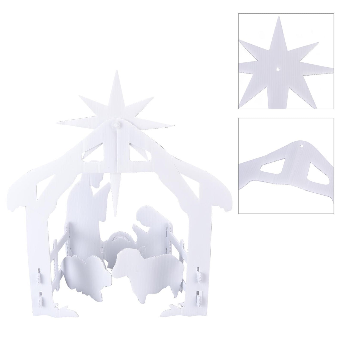 44x27x5cm Christmas Jesus Scene White PP Hollow Board Outdoor Nativity Scene for Lawn Garden Courtyard