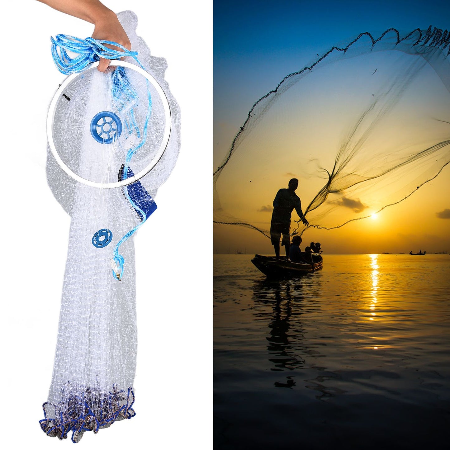 Bait Net American Style Aluminum Ring Monofilament Manual Lightweight Throw Cast Net for Sea Pool