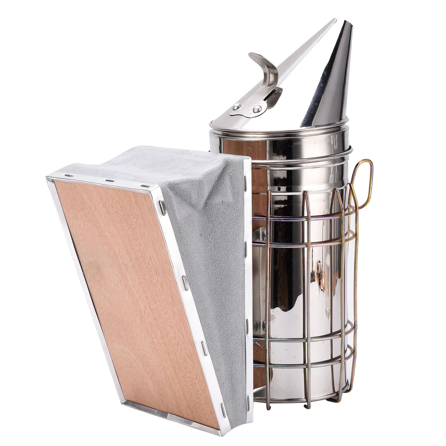 4PCS/Set Beehive Smoker Set Frame Clip Scraper Moxa Cone Stainless Steel Smoker Beekeeper Starter Kit for Beekeeping