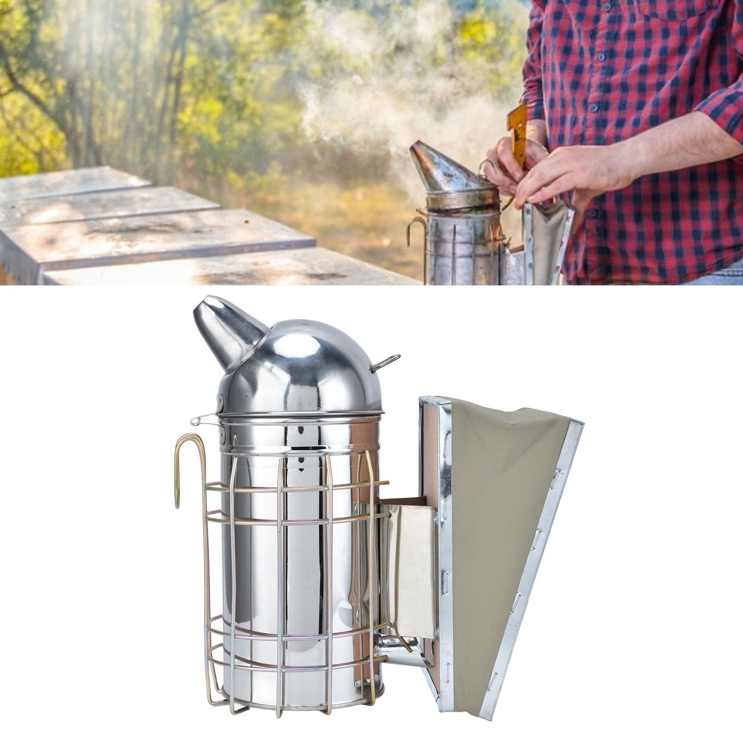 Pointed Beehive Smoker Stainless Steel Beekeeping Equipment Apiculture Tool for Outdoor Bee House