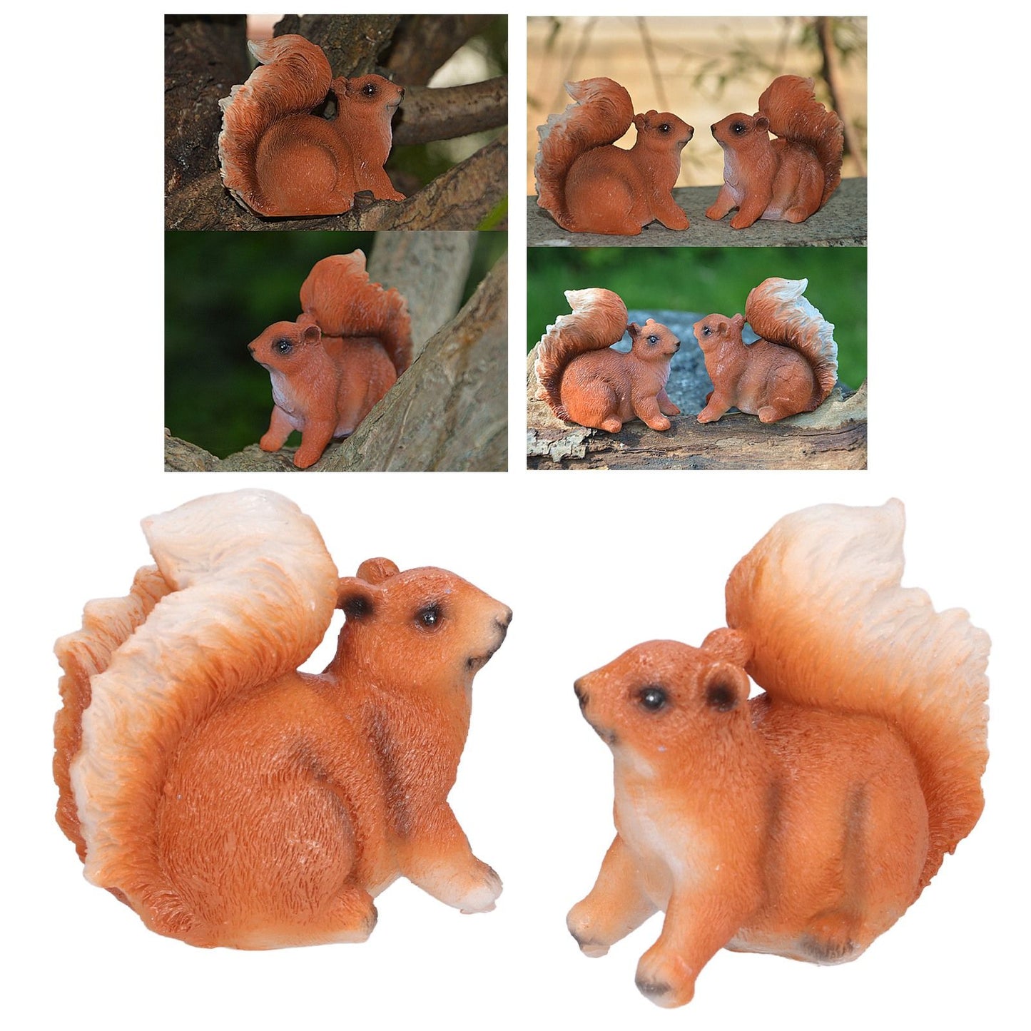 1 Pair Squirrel Resin Figurines Miniature Squirrel Animals Statue Sculpture Ornament for Garden Lawn Decoration