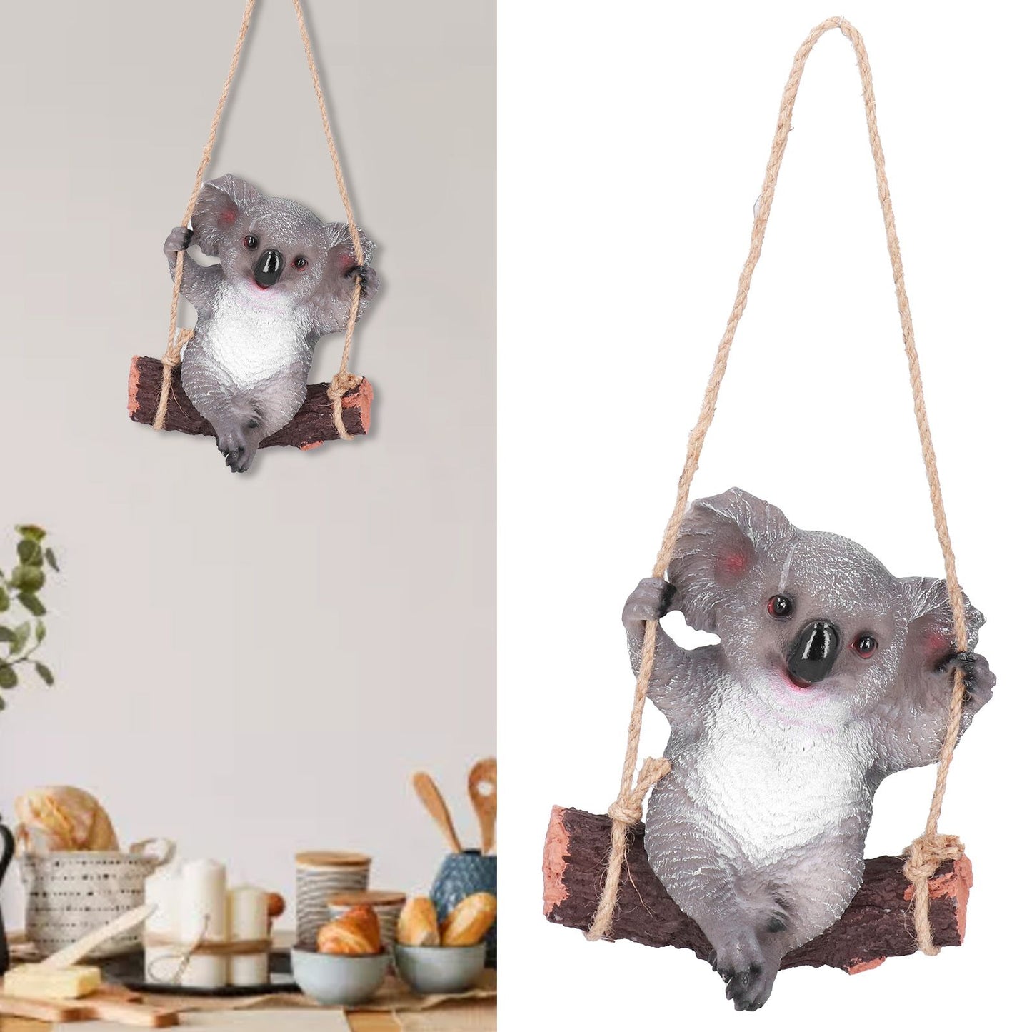 Resin Swinging Koala Animal Model Figurine Statue Sculpture Hanging Ornament Outdoor Yard Decoration
