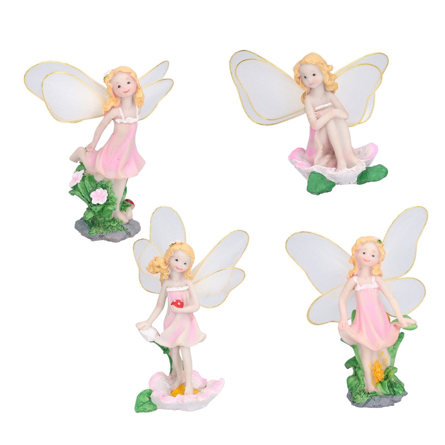 4Pcs Flower Fairies Figurines Statue Garden Home Ornament Resin Model Miniature Landscape Decor