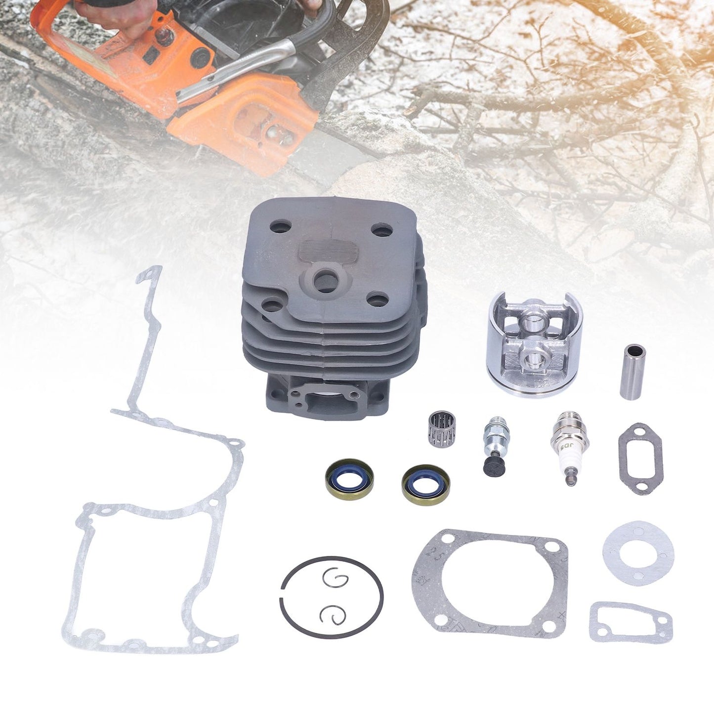 Chainsaw Cylinder Piston Kit Relief Valve Spark Plug 52mm Fit for Husqvarna 61 268 272 272XP