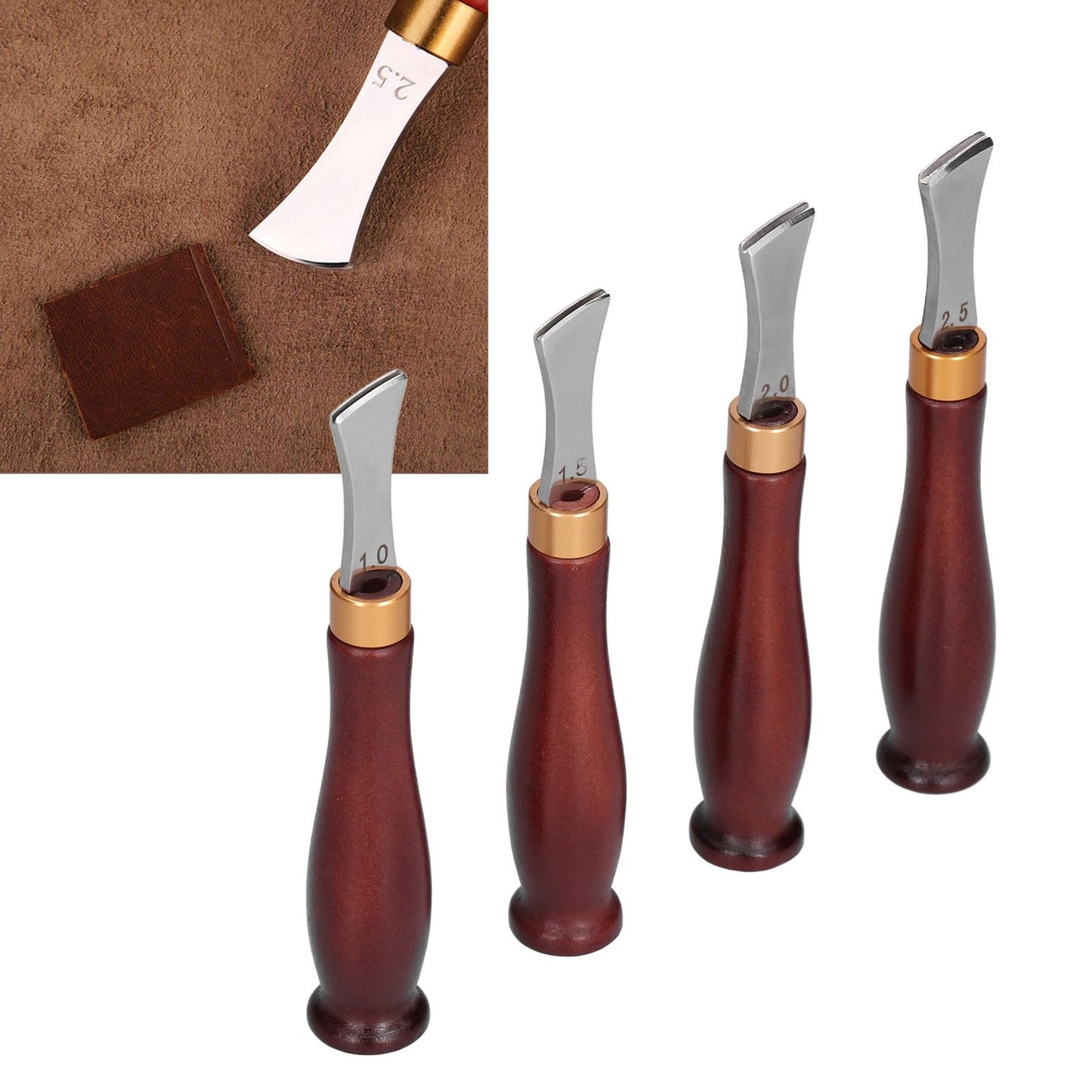 4pcs Leather Edgers Sharp Professional Trimming Working Kit with Wooden Handle for DIY Craft Leather Cutting