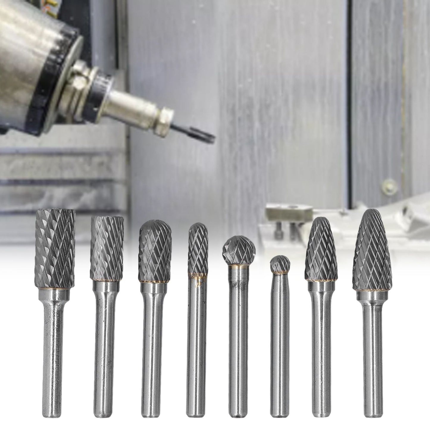 8pcs Tungsten Carbide Burr Bits Dia 6mm Rotary File Set for Wood Carving Metal Working